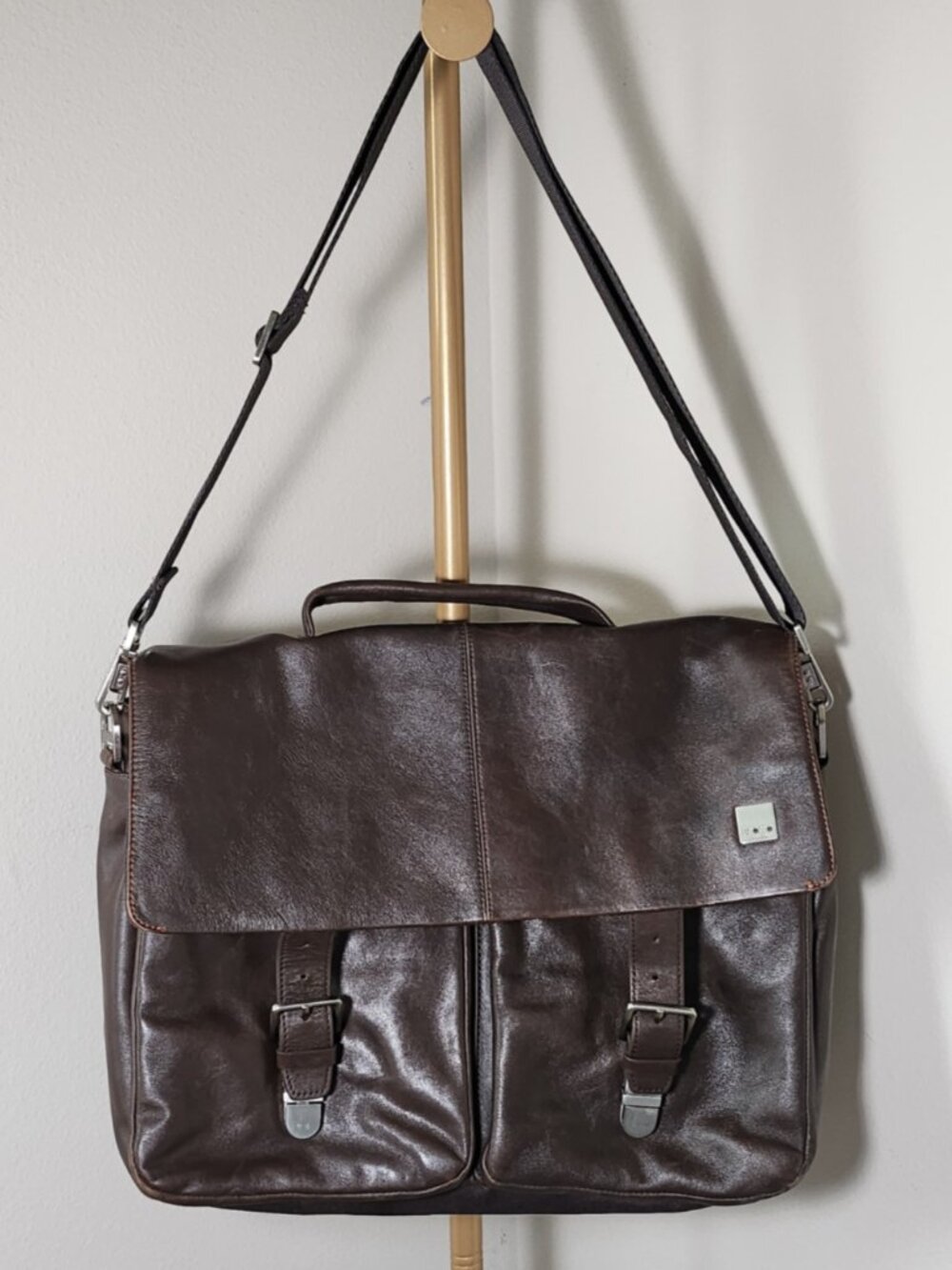 Brown Leather Briefcase Messenger Laptop Bag KNOMO London Jackson